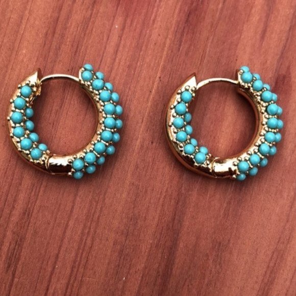 Golden hoops with blue enamel - Picture 2 of 7